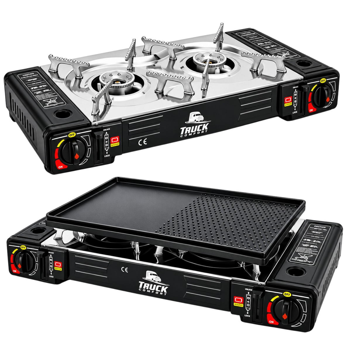 Camping Gas Stove and Grill with Dual 2.5 kW Burners