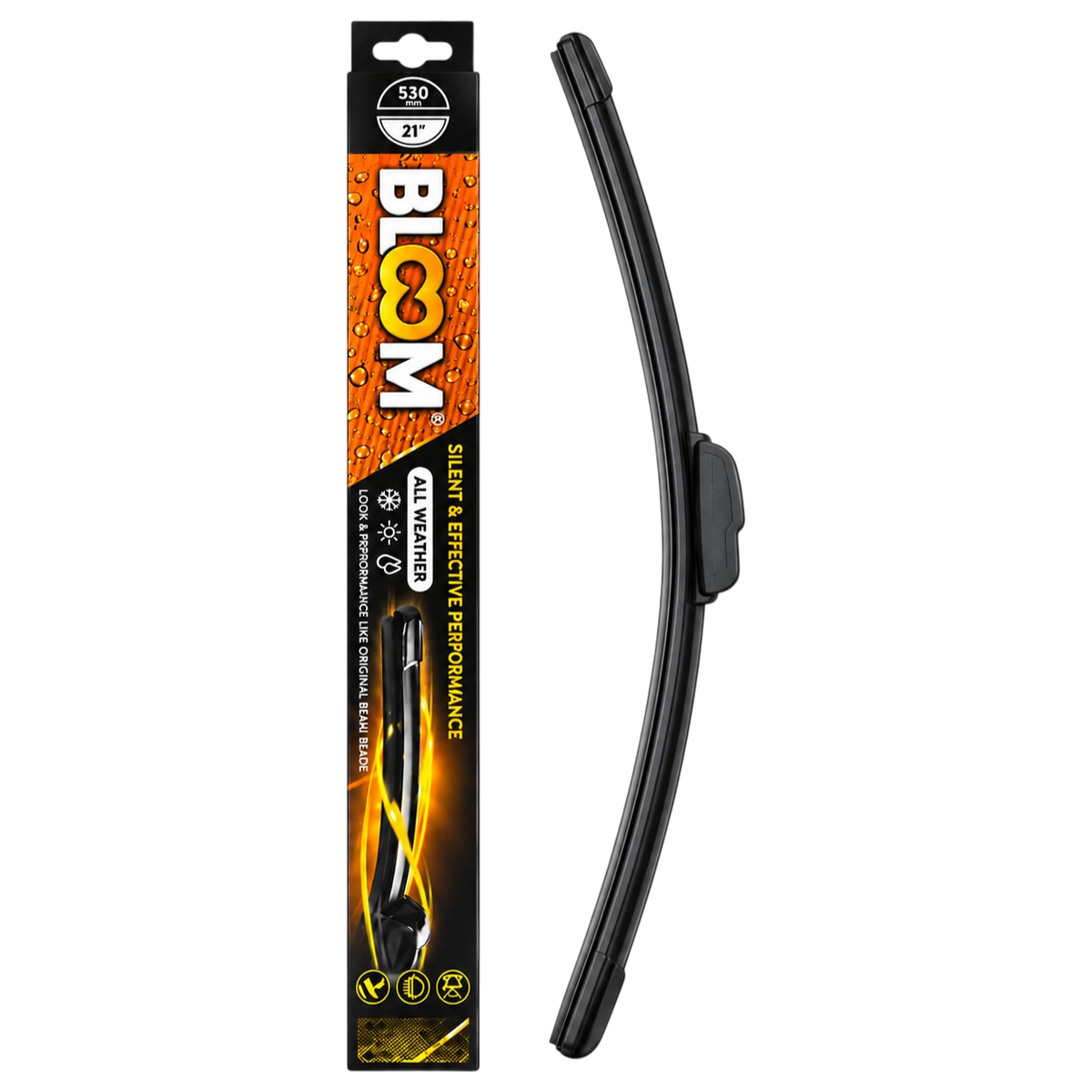 Windscreen Wiper Blade with U-Hook Fitting, Flat Aerodynamic Design
