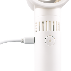 Portable handheld fan with bladeless cooling and usb charger, white