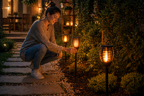 Luces solares de jardín con efecto llama IP44 1200mAh