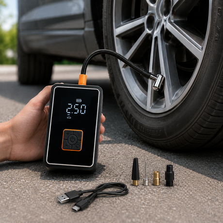 Tyre Inflator & Air Pump for Cars, Bikes & Motorcycles with Digital Display and powerbank function