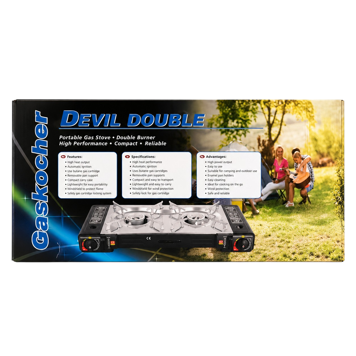 Camping Gas Stove and Grill with Dual 2.5 kW Burners