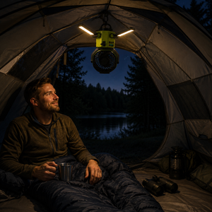 Portable Solar Fan with 6000mAh Battery, LED Camping Light, USB-C Charging & Power Bank