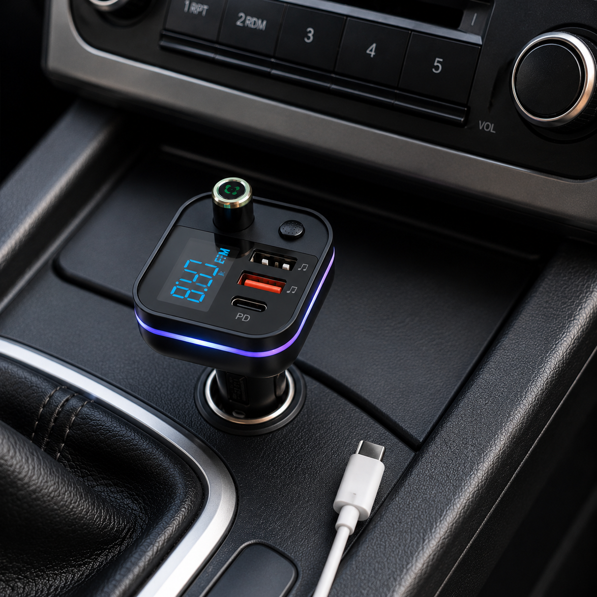 FM transmitter and car charger with Bluetooth speaker black