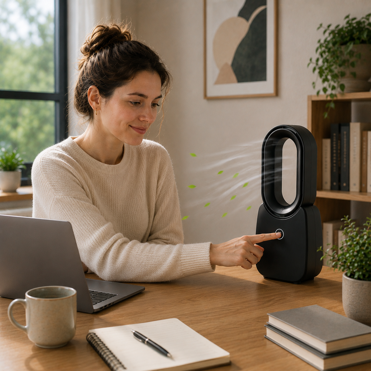 Bladeless desk fan USB-C powered with mood light