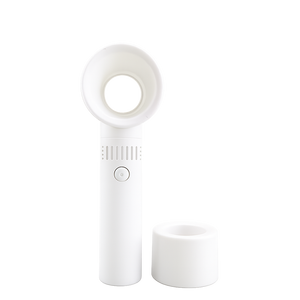 Portable handheld fan with bladeless cooling and usb charger, white