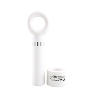 Portable handheld fan with bladeless cooling and usb charger, white
