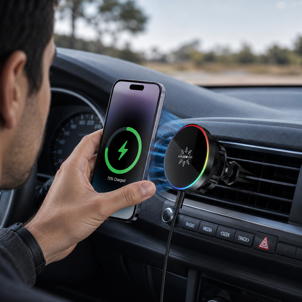 Car Phone Mount Charger Magnetic Wireless Charging with Cooling Fan