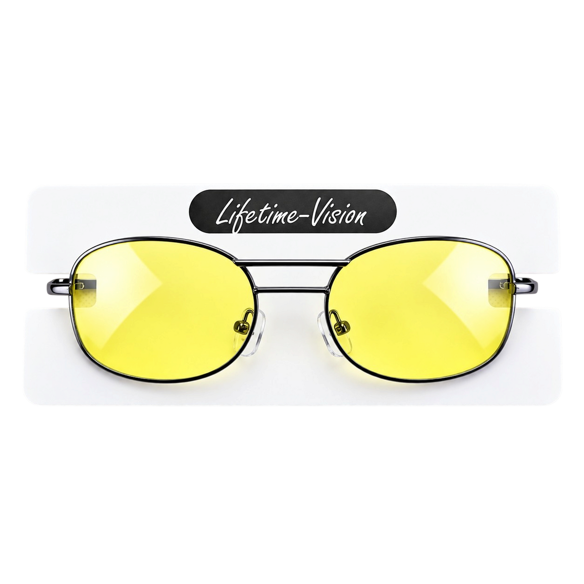 Night Driving Glasses with Yellow Lenses, Lightweight Metal Frame and Storage Pouch