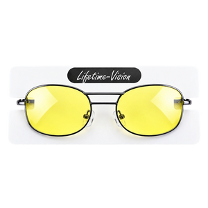 Night Driving Glasses with Yellow Lenses, Lightweight Metal Frame and Storage Pouch