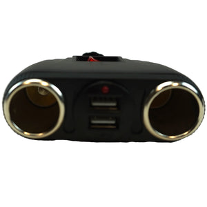 Dual Car Cigarette Lighter Adapter with 2 USB Ports and Switch