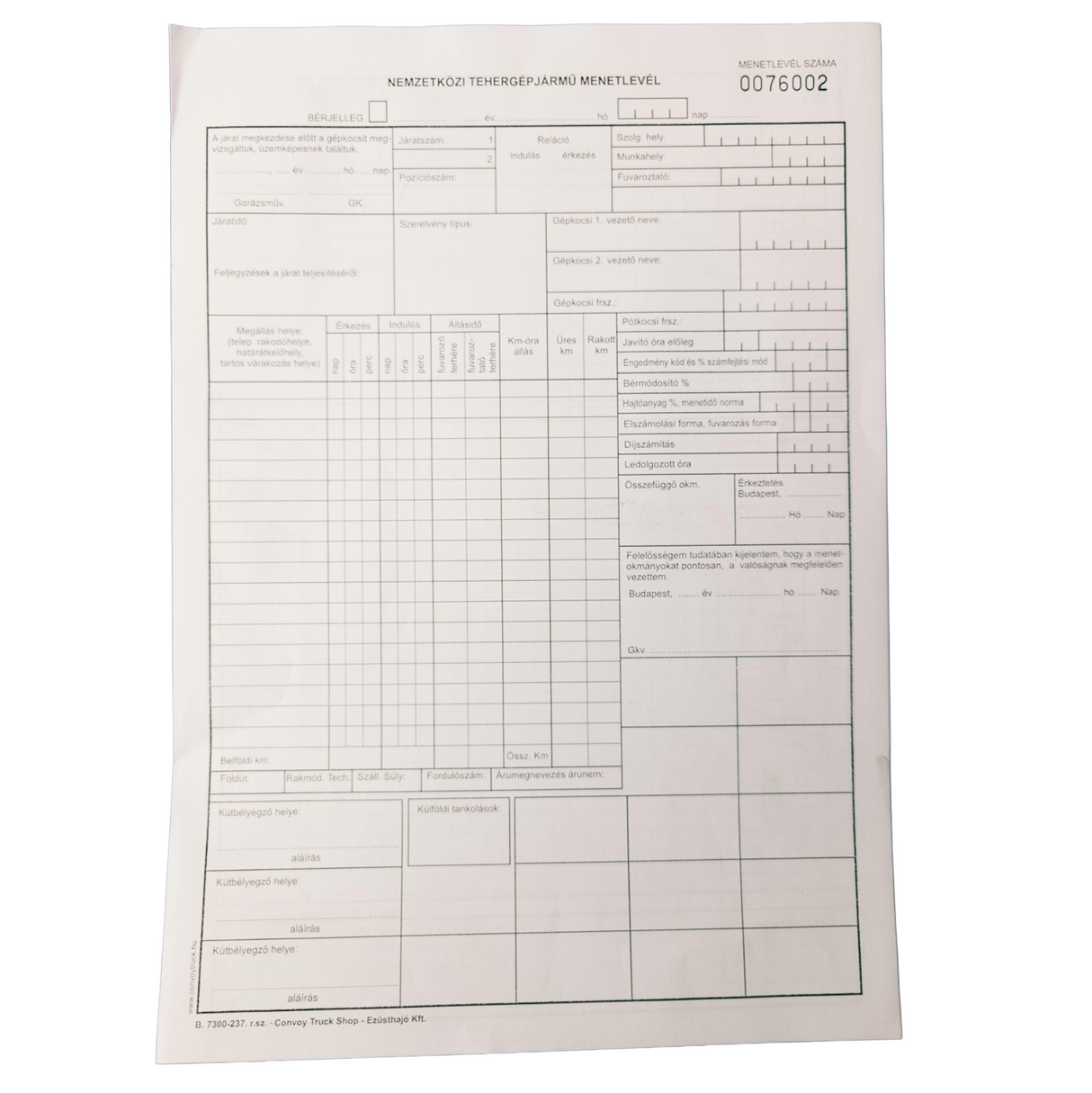 International Truck Logbook Form
