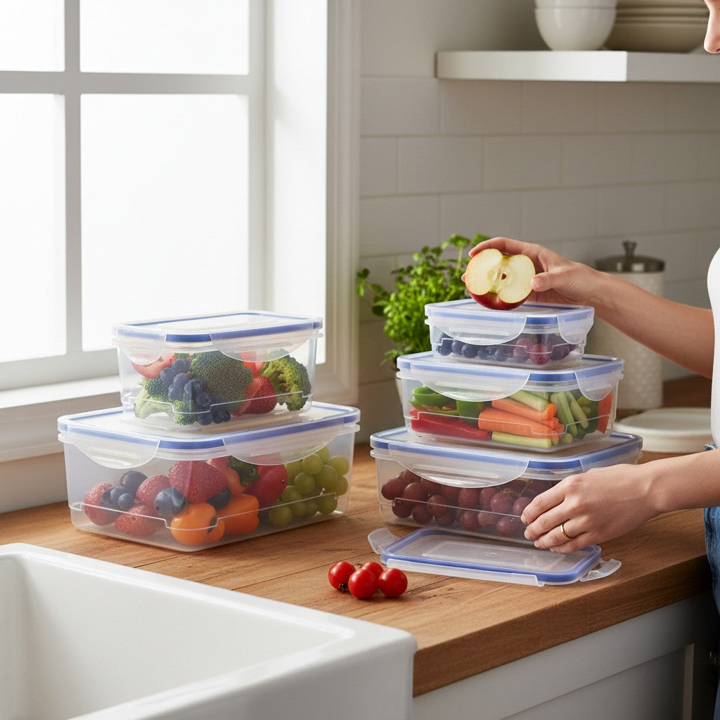 Food Storage Containers 5 Piece Plastic Airtight Set with Lids