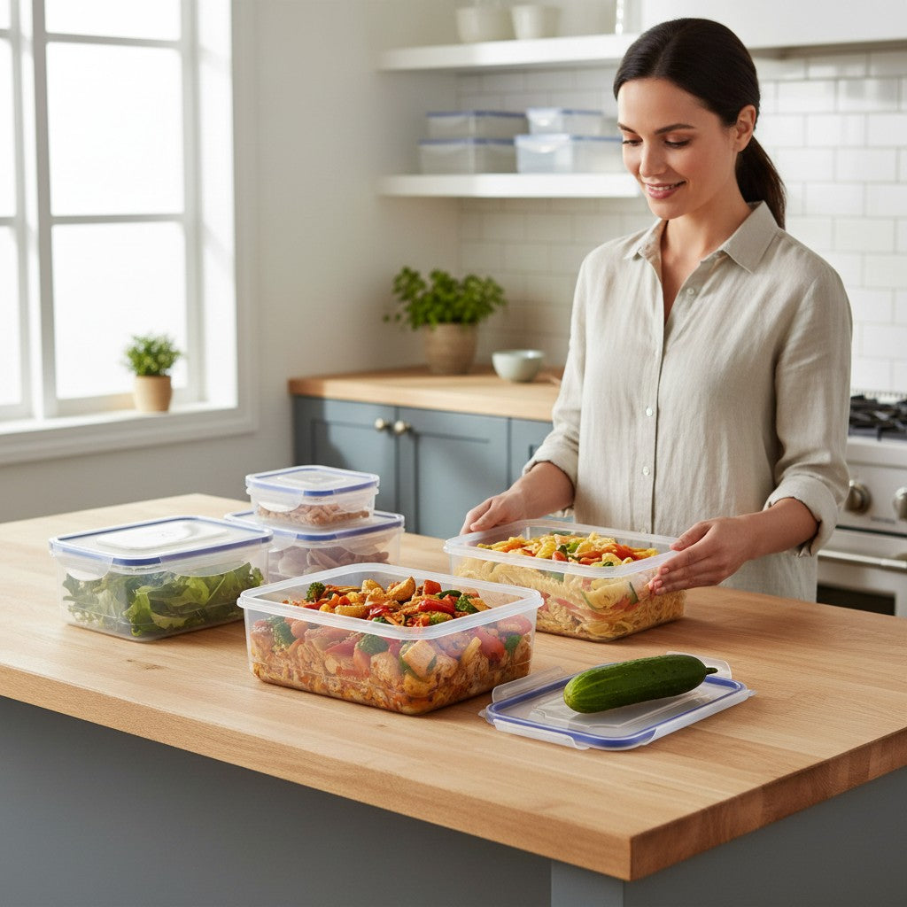 Food Storage Containers 5 Piece Plastic Airtight Set with Lids