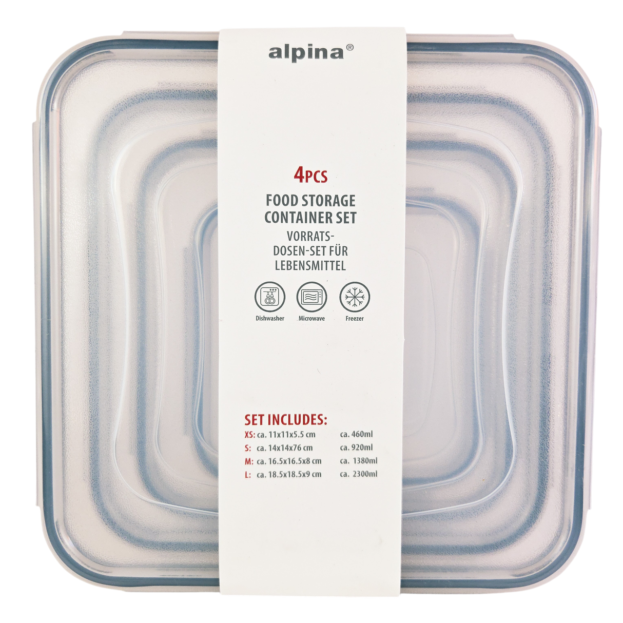 Food Storage Containers 4 Piece Plastic Airtight Set with Lids