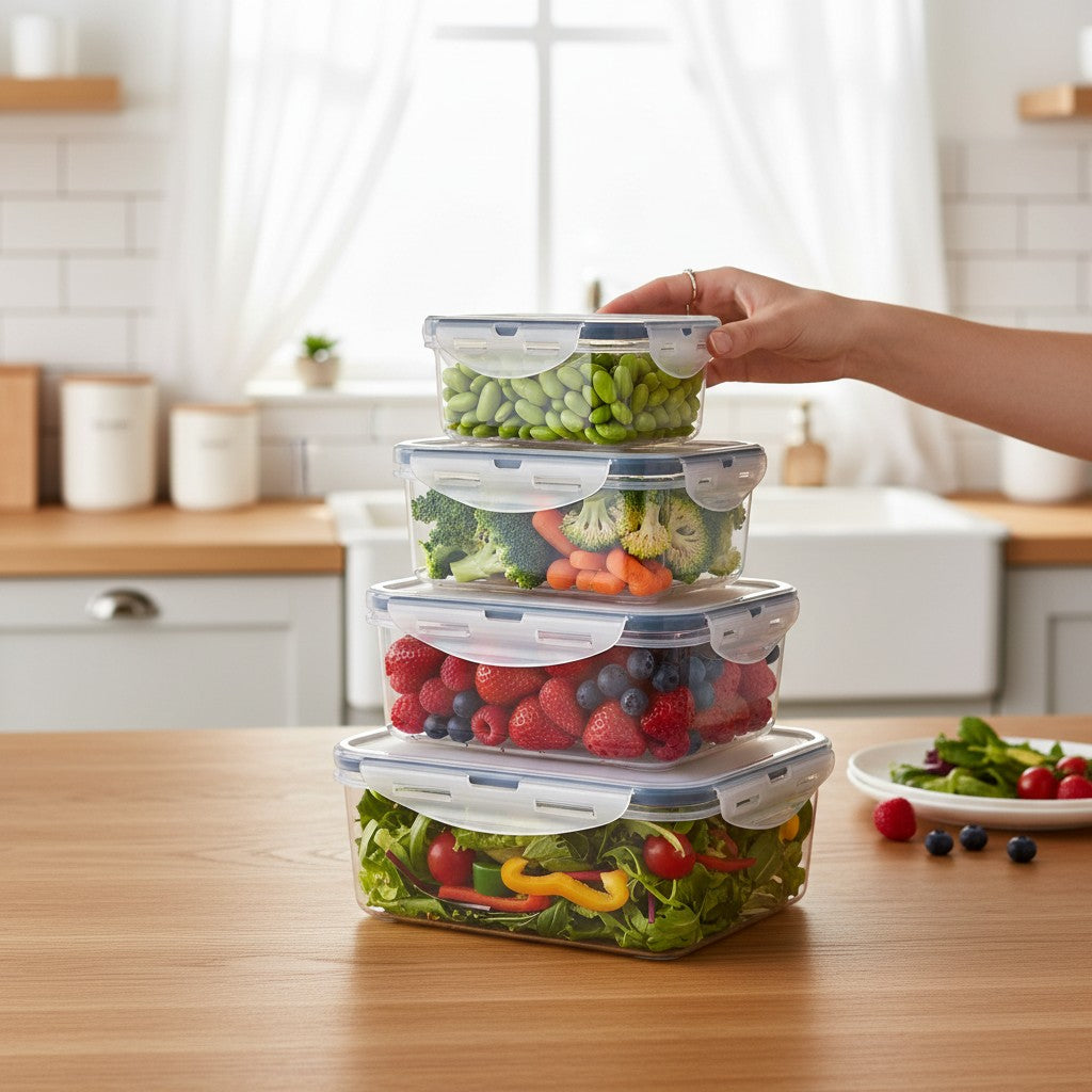 Food Storage Containers 4 Piece Plastic Airtight Set with Lids