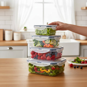 Food Storage Containers 4 Piece Plastic Airtight Set with Lids