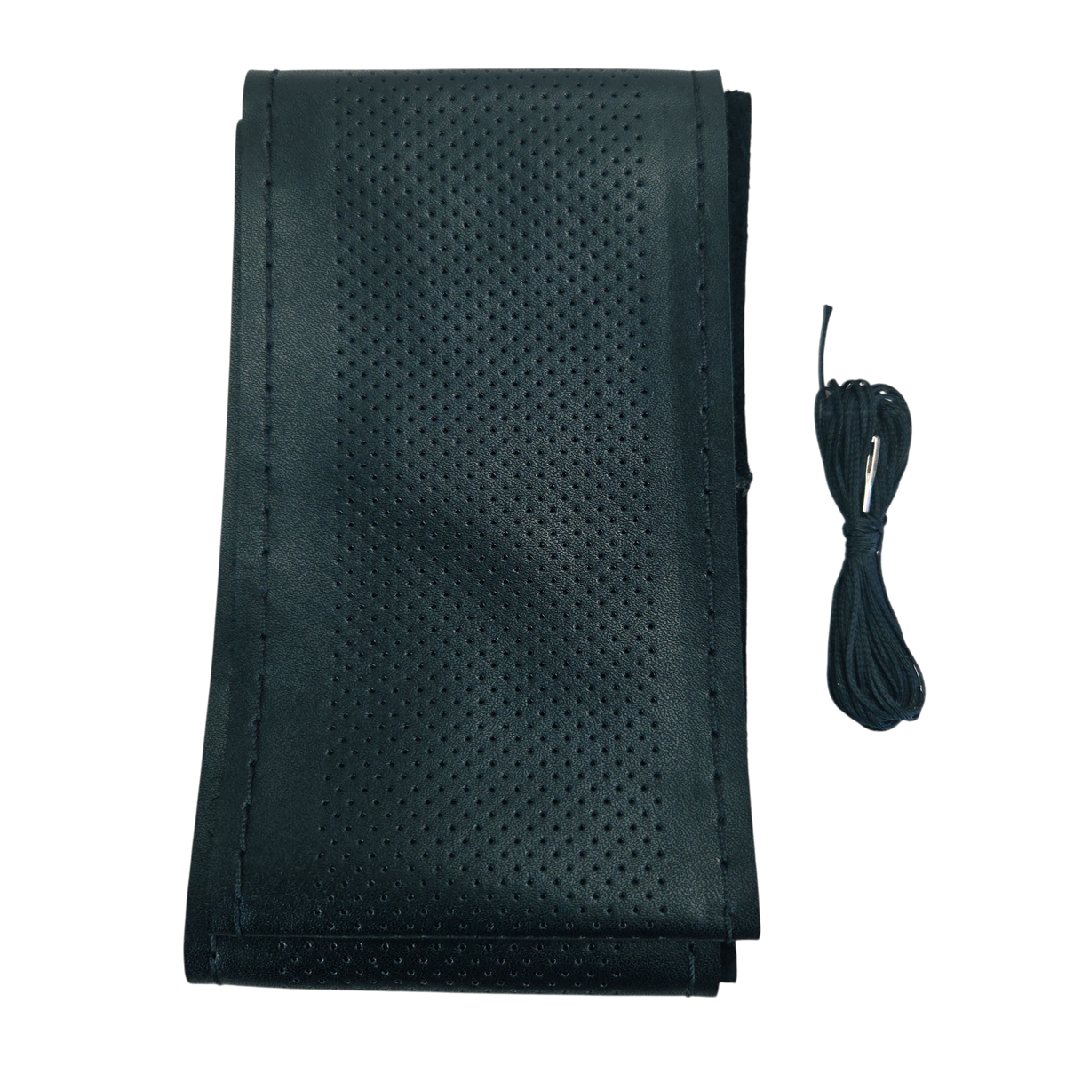 Leather Steering Wheel Cover 37–38 cm Stitch On Black Perforated Design