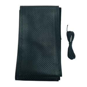 Leather Steering Wheel Cover 37–38 cm Stitch On Black Perforated Design