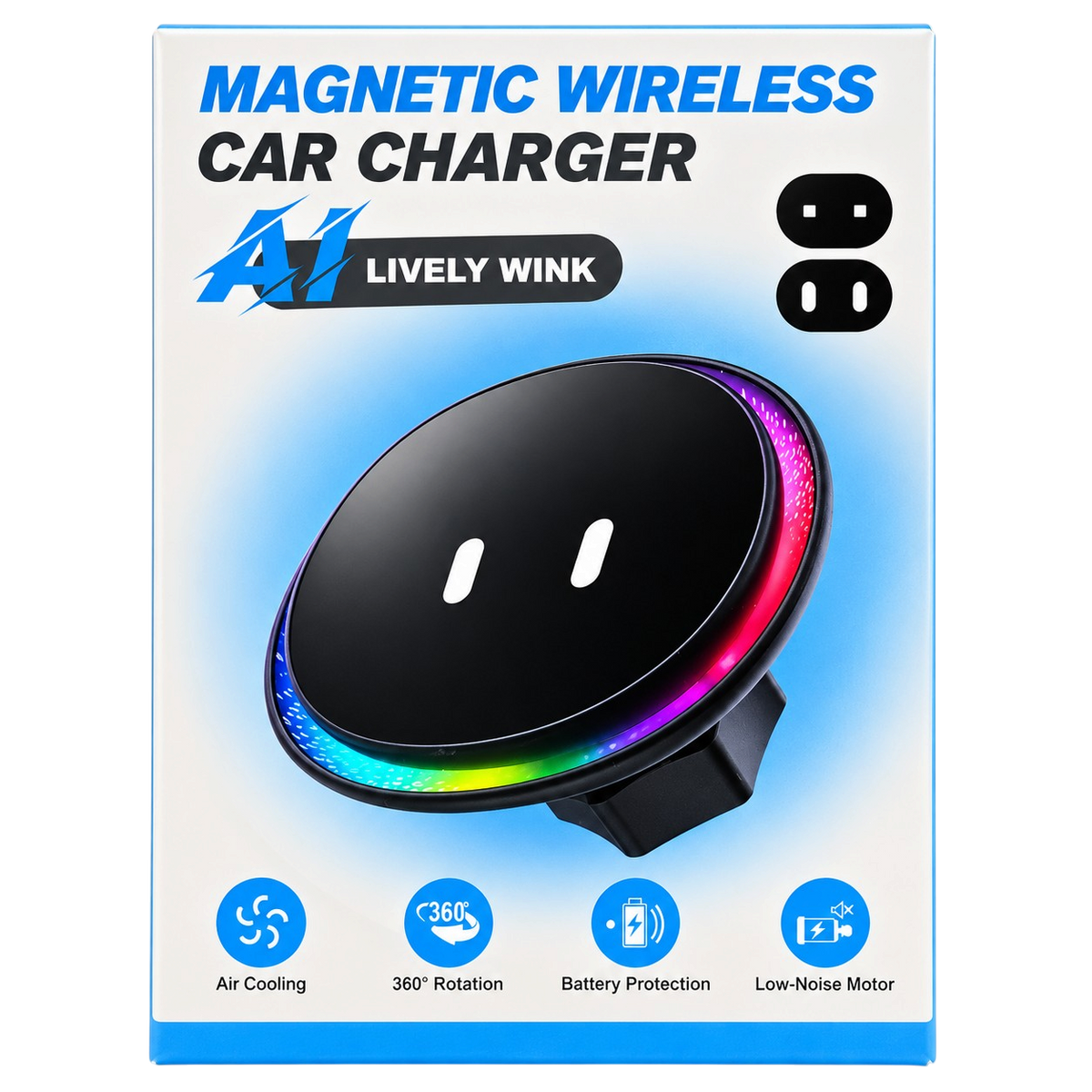 Magnetic Car Phone Holder with Wireless Charging, Active Cooling & Blinking Eyes