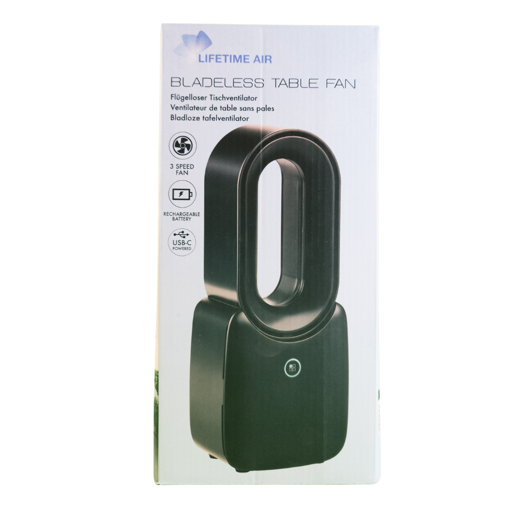 Bladeless desk fan USB-C powered with mood light