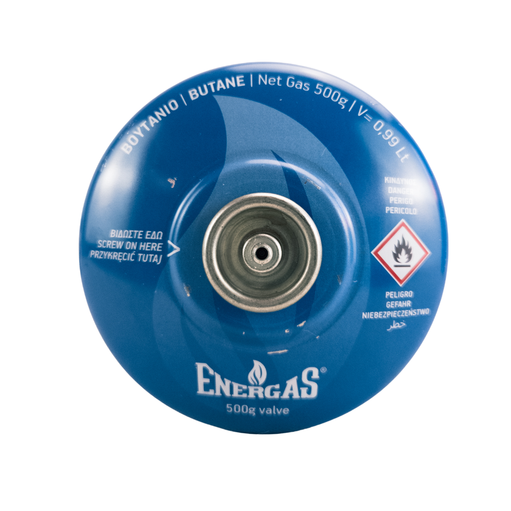 Butane gas canister for camping stove 500g 7/16" EN417