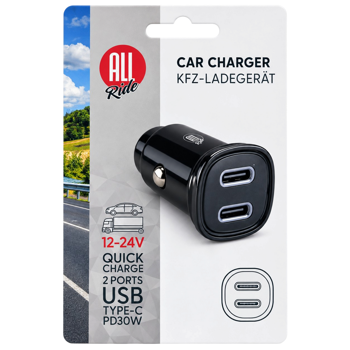 Car Charger 30W PD Fast Charging with Dual USB-C Ports
