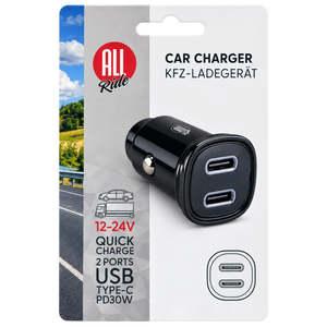 Car Charger 30W PD Fast Charging with Dual USB-C Ports