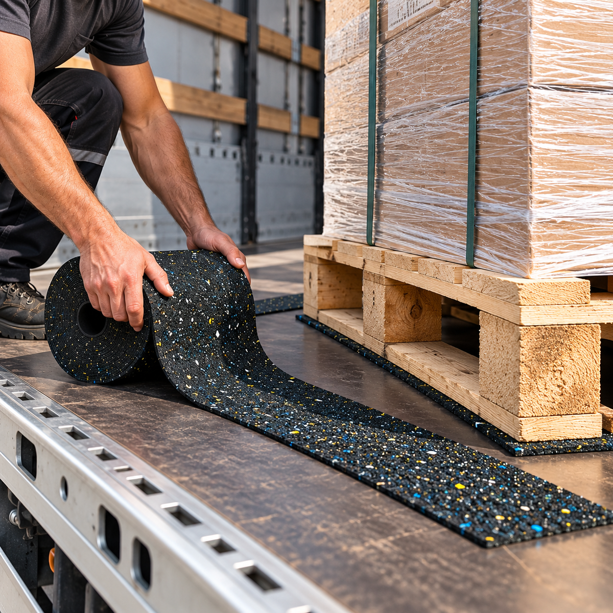 Anti Slip Rubber Mats Roll for Pallets and Load Securing 13.6 m x 150 mm x 3 mm