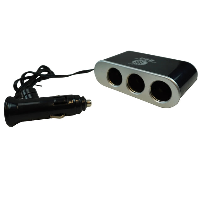 3-Way Car Cigarette Lighter Splitter with Switches and USB Port