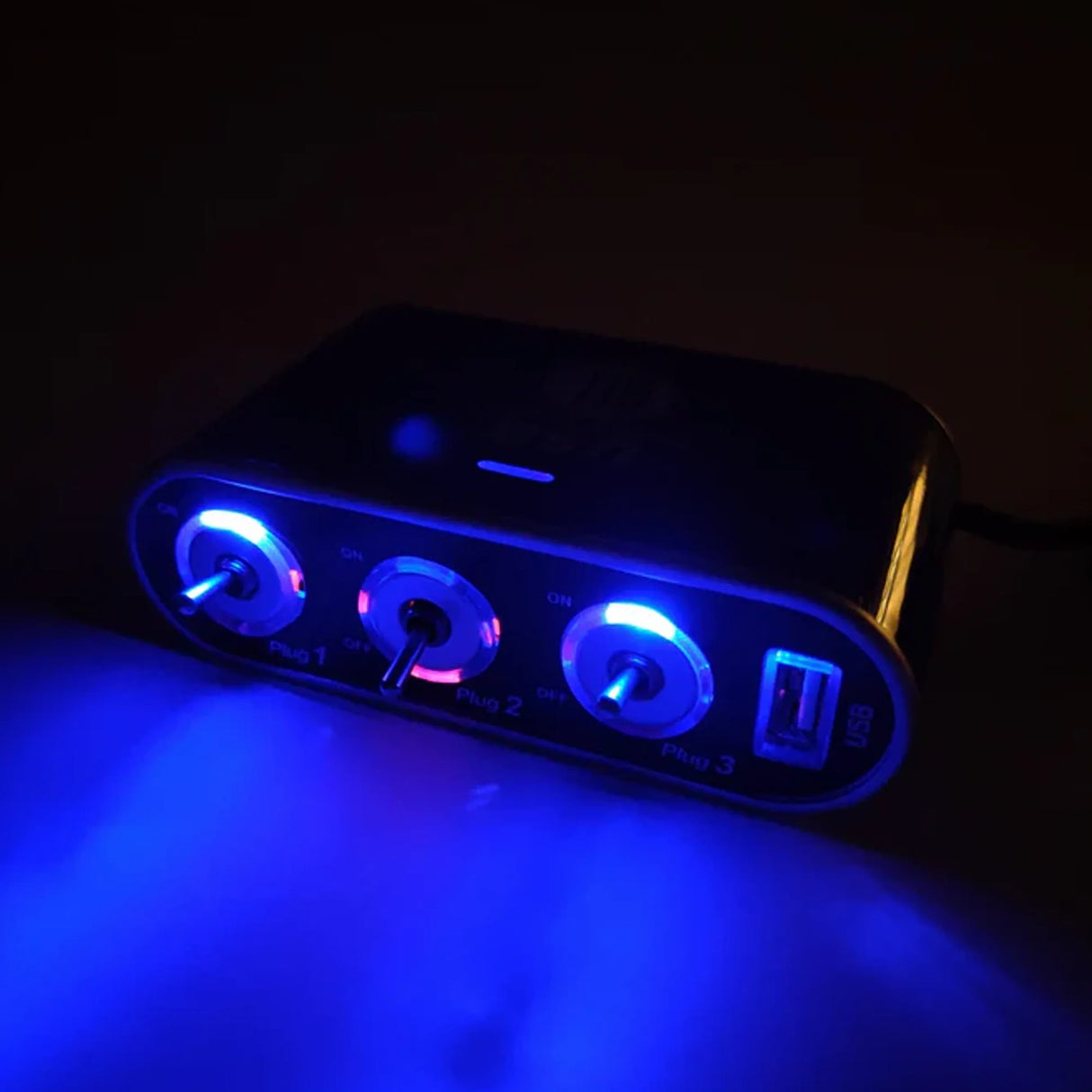 3-Way Car Cigarette Lighter Splitter with Switches and USB Port