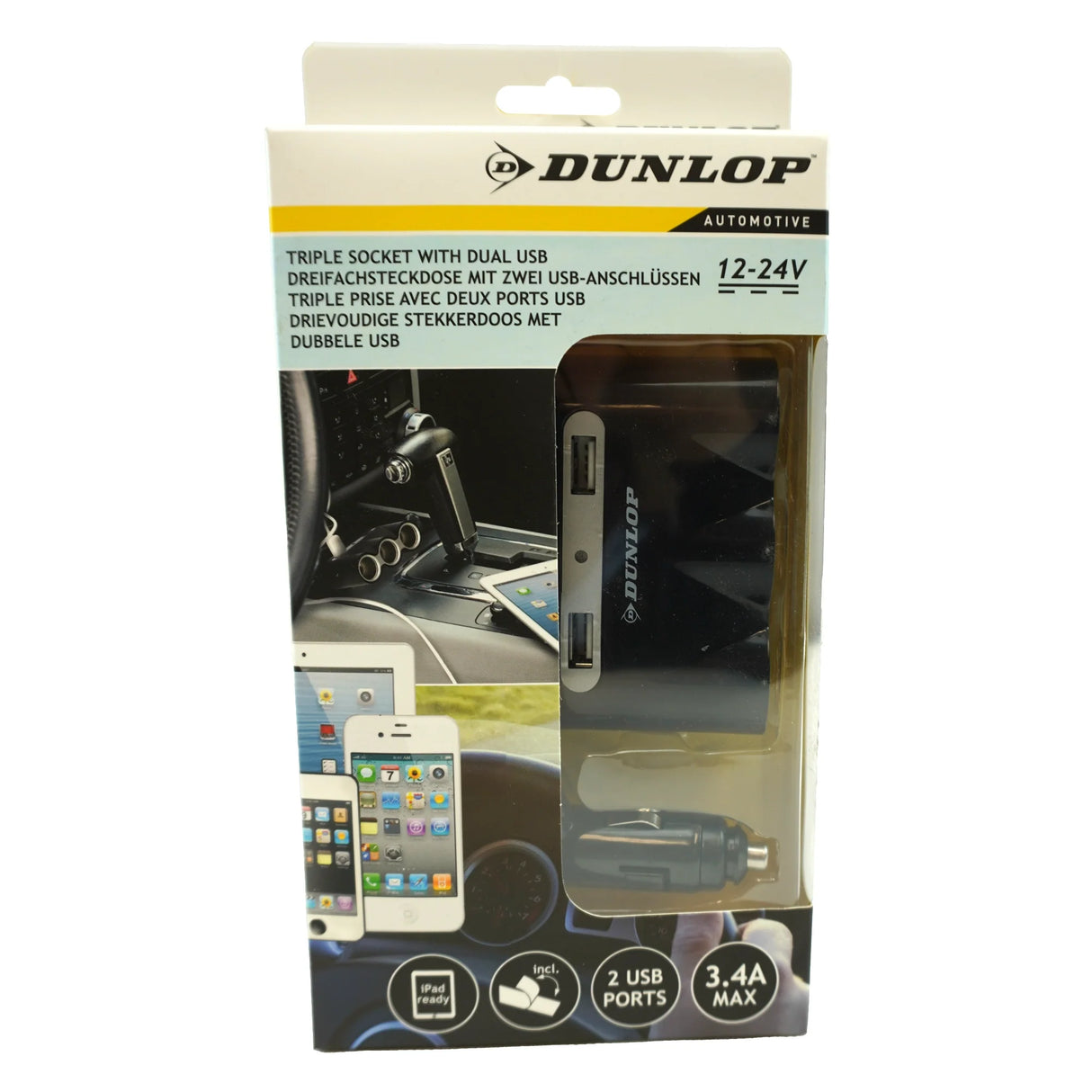 3-Socket Car Cigarette Lighter Splitter with 2 USB Ports