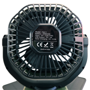 Portable Solar Fan with 6000mAh Battery, LED Camping Light, USB-C Charging & Power Bank