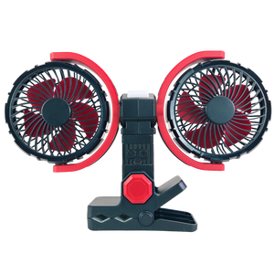 Rechargeable Clip On Fan with Dual Heads 6inch, LED Light & USB-C Charging
