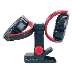 Rechargeable Clip On Fan with Dual Heads 6inch, LED Light & USB-C Charging