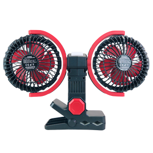 Rechargeable Clip On Fan with Dual Heads 6inch, LED Light & USB-C Charging