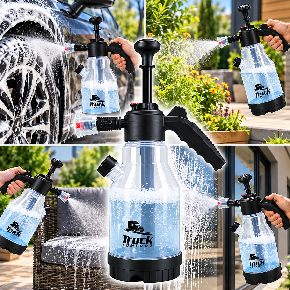 Car Foam Sprayer with Hand Pump and 4 Interchangeable Nozzles 2L