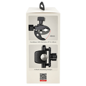 Handyhalterung Fahrrad, Verpackung Rückseite: für Lenker von 14–48 mm, 4 Dämpfungselemente