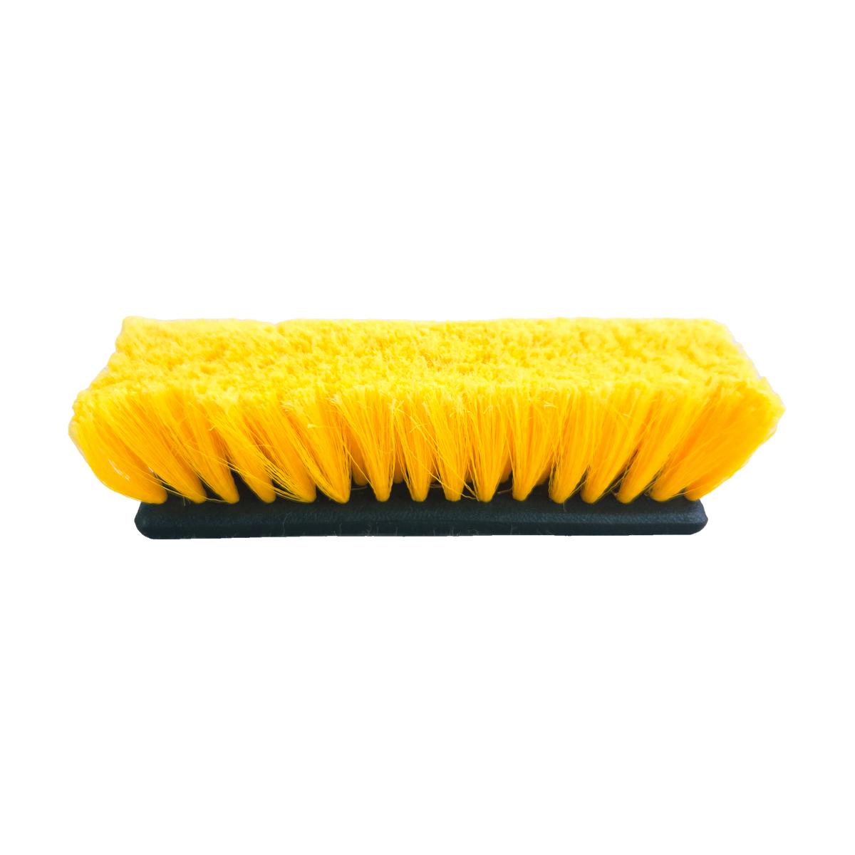 Tête de brosse lavage voiture vue de biais par le dessus, les poils jaunes