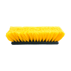 Tête de brosse lavage voiture vue de biais par le dessus, les poils jaunes