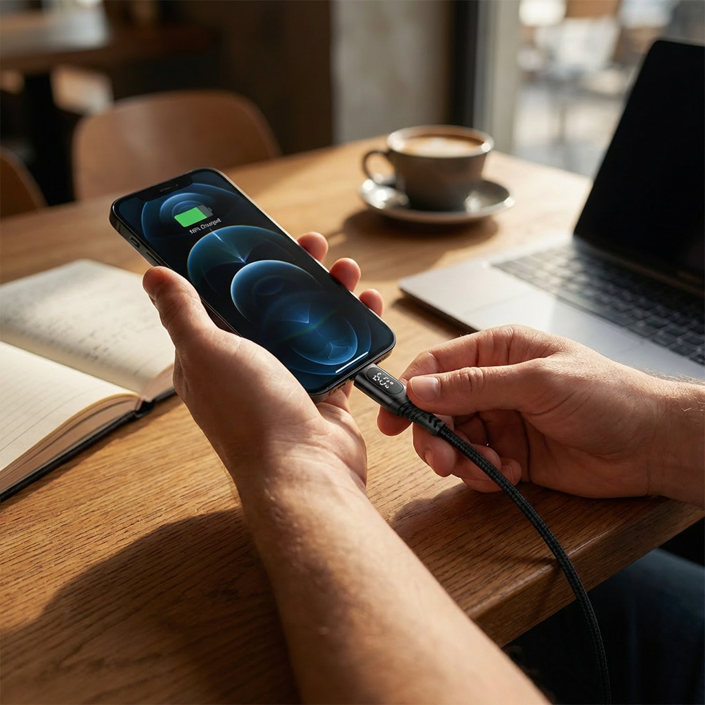 USB C kábel 100W na rýchle nabíjanie s displejom výkonu v reálnom čase, kábel Type C 1,2 m
