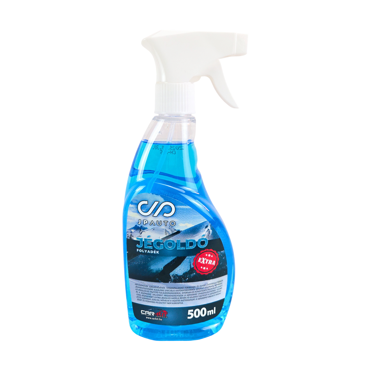 Scheibenenteiser Spray von vorne, blaue Flüssigkeit in der 500-ml-Flasche mit Pumpzerstäuber