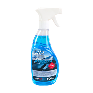 Scheibenenteiser Spray von vorne, blaue Flüssigkeit in der 500-ml-Flasche mit Pumpzerstäuber
