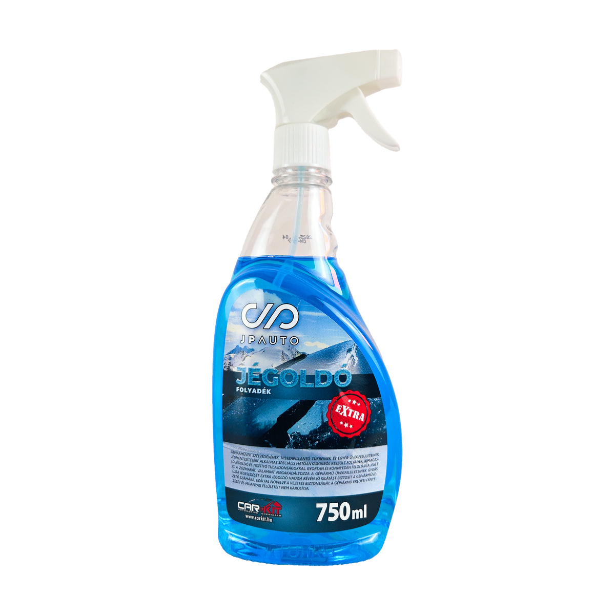 Scheibenenteiser Spray von vorne, blaue Flüssigkeit in der 750-ml-Flasche mit Pumpzerstäuber