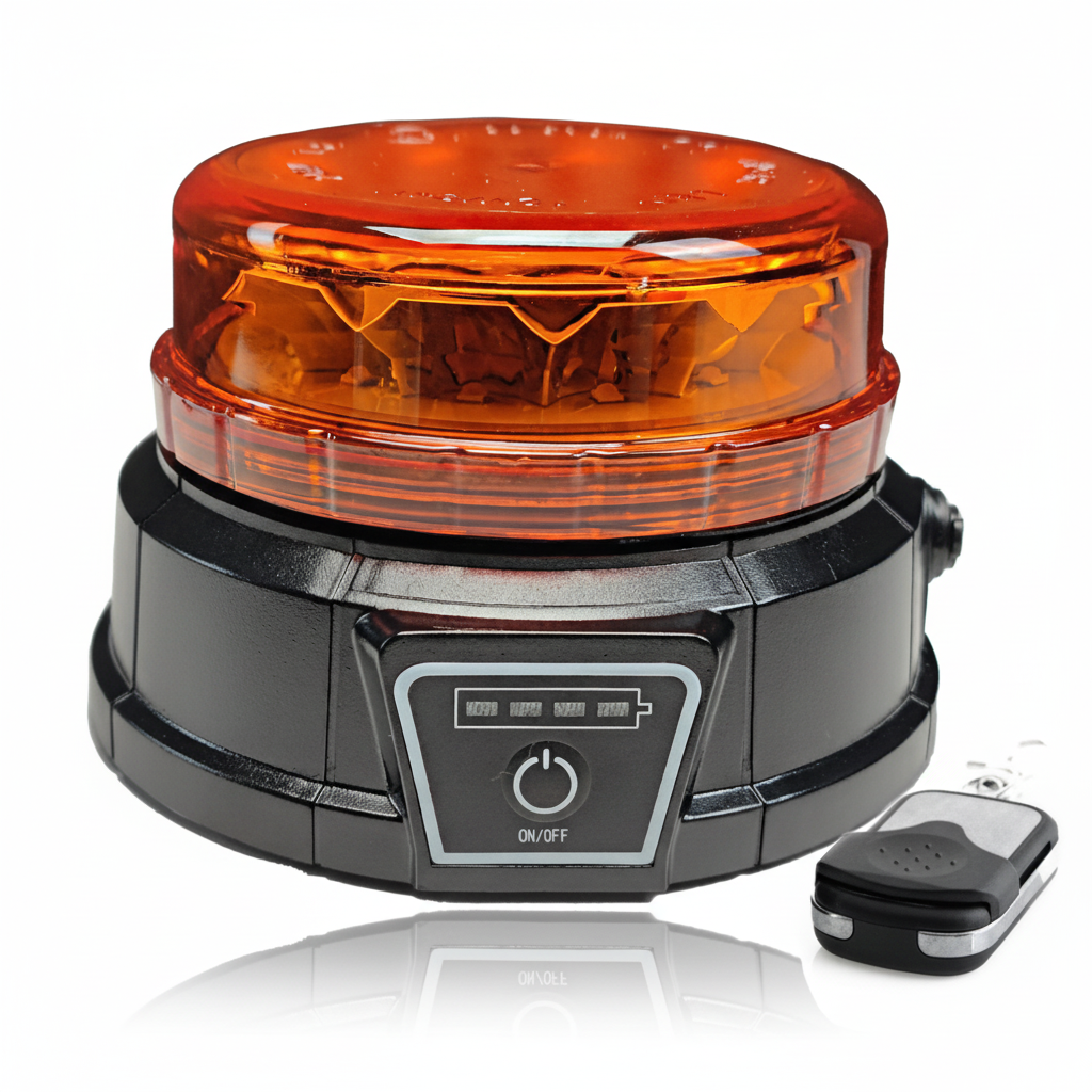 Gyrophare LED ultra-fin jaune avec base magnétique et télécommande